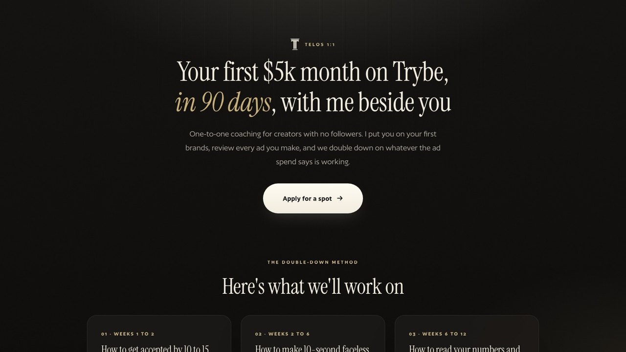 TELOS 1:1 offer page preview